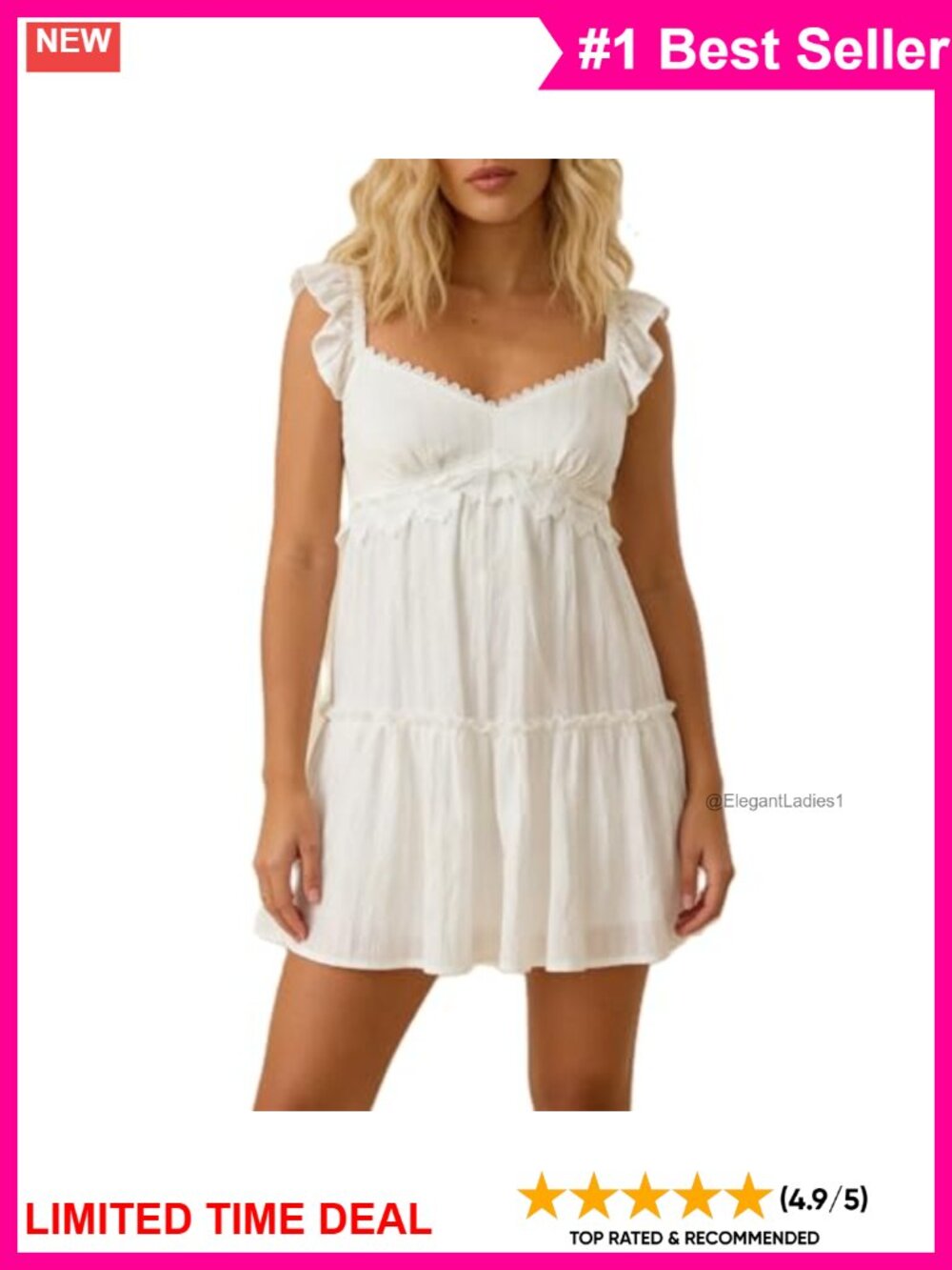 Women Y2K Mini Dress Cap Sleeve Ruffle Lace Trim Smocked Back V Neck Flowy